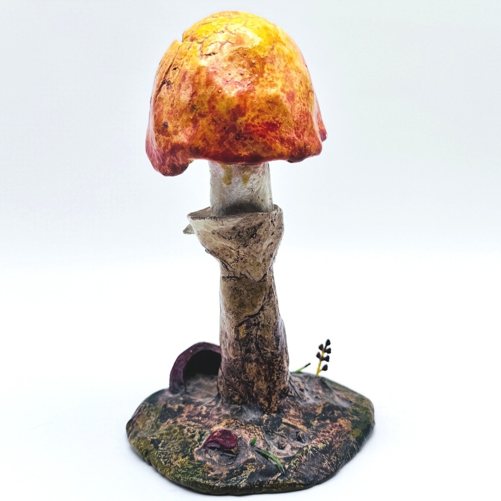 Vintage Artisan Mushroom Sculpture Studio Pottery Clay Folk Art Whimsigoth Fairy